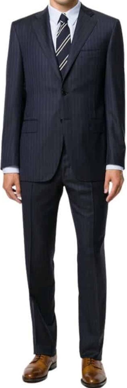 Canali Fine Pinstripe Suit Set Pure Wool Notch Lapel Dress Pants Navy Blue 54R